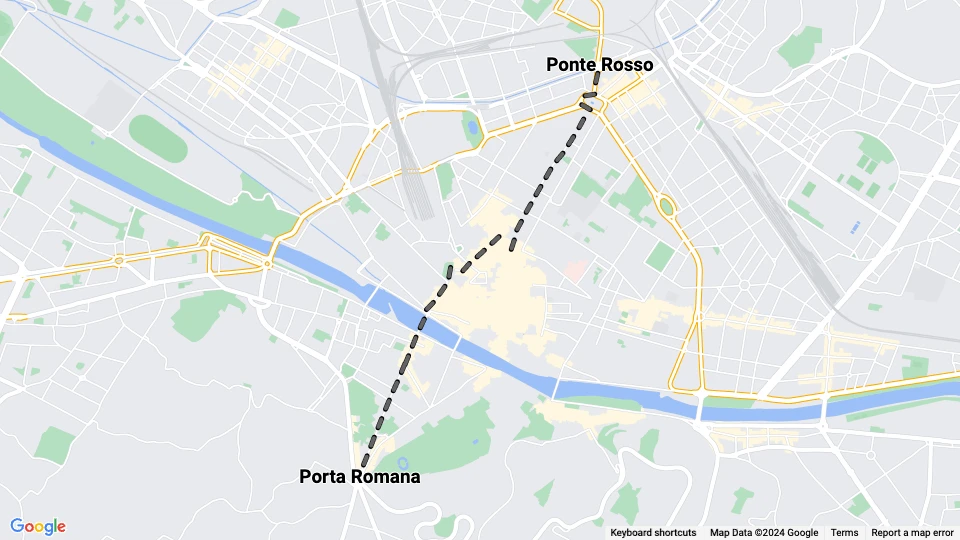 Florenz Straßenbahnlinie 4: Porta Romana - Ponte Rosso Linienkarte