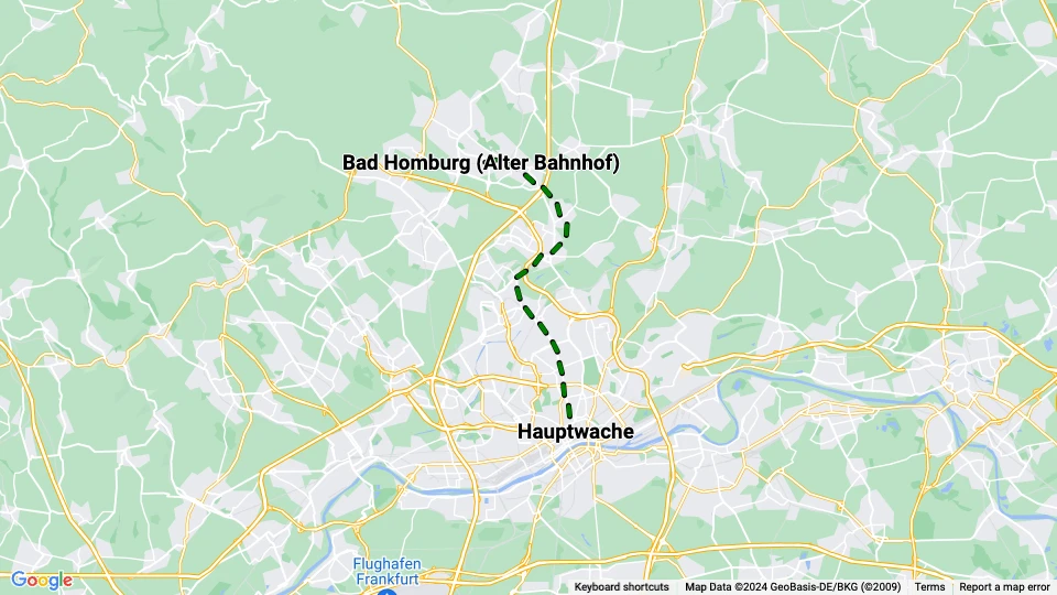 Frankfurt am Main Regionallinie 25: Hauptwache - Bad Homburg (Alter Bahnhof) Linienkarte