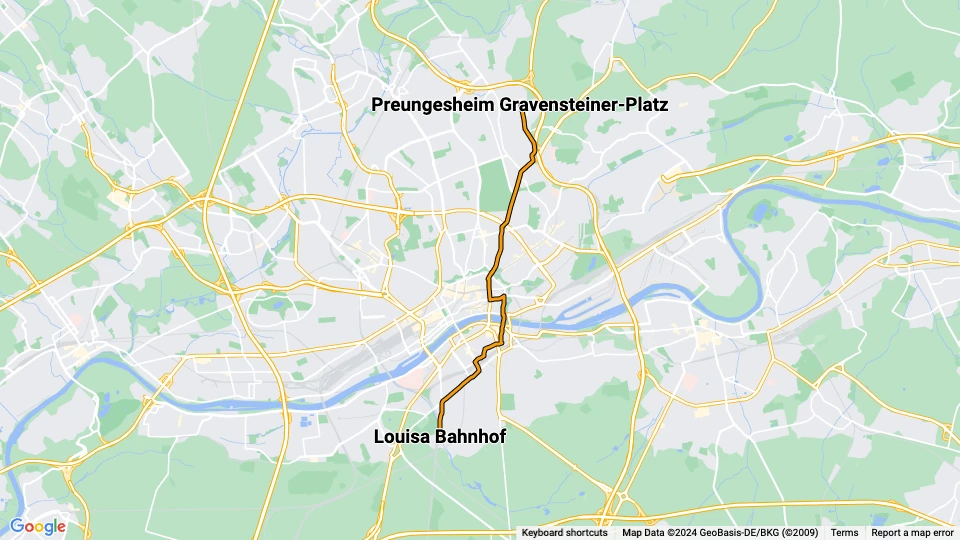 Frankfurt am Main Straßenbahnlinie 18: Preungesheim Gravensteiner-Platz - Louisa Bahnhof Linienkarte