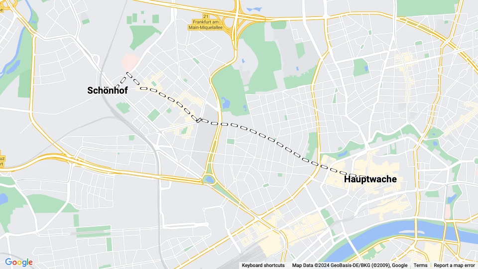 Frankfurt am Main Straßenbahnlinie 3: Schönhof - Hauptwache Linienkarte