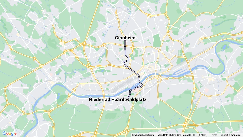 Frankfurt am Main Straßenbahnlinie 8: Niederrad Haardtwaldplatz - Ginnheim Linienkarte