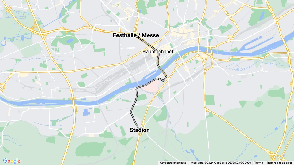 Frankfurt am Main Zusätzliche Linie V: Festhalle / Messe - Stadion Linienkarte