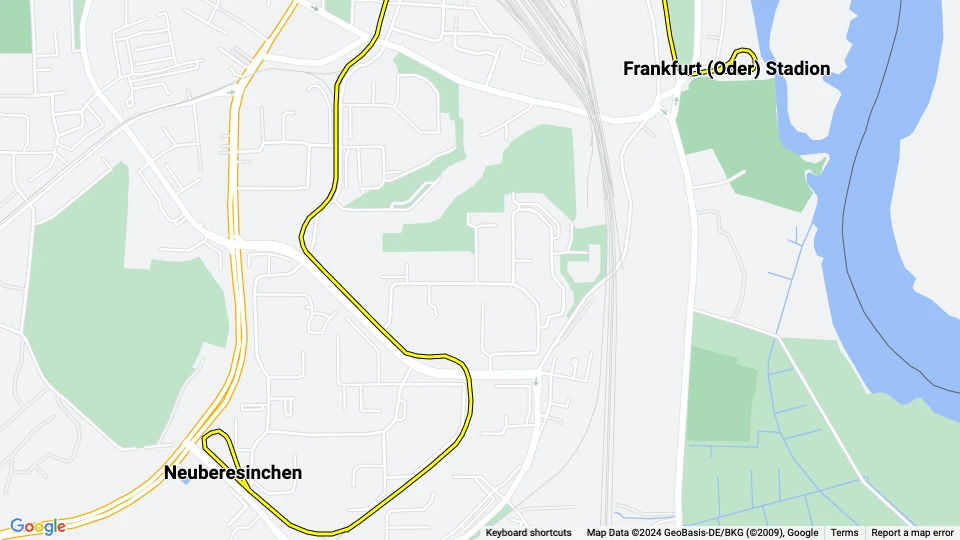 Frankfurt (Oder) Straßenbahnlinie 1: Neuberesinchen - Frankfurt (Oder) Stadion Linienkarte