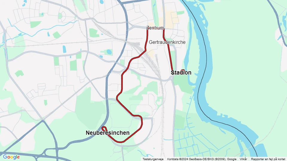 Frankfurt (Oder) Straßenbahnlinie 1: Neuberesinchen - Stadion Linienkarte