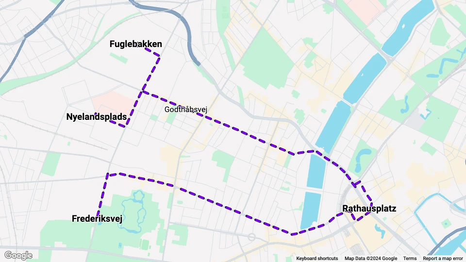 Frederiksberg Hauptstrecke: Fuglebakken - Frederiksvej Linienkarte