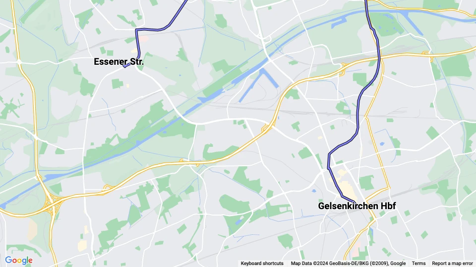 Gelsenkirchen Straßenbahnlinie 301: Gelsenkirchen Hbf - Essener Str. Linienkarte