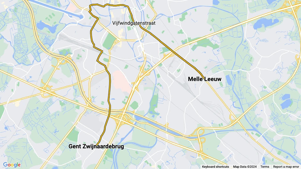 Gent Straßenbahnlinie 2: Melle Leeuw - Gent Zwijnaardebrug Linienkarte