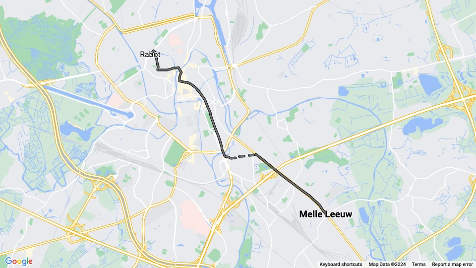 Gent Straßenbahnlinie 24: Melle Leeuw - Rabot Linienkarte