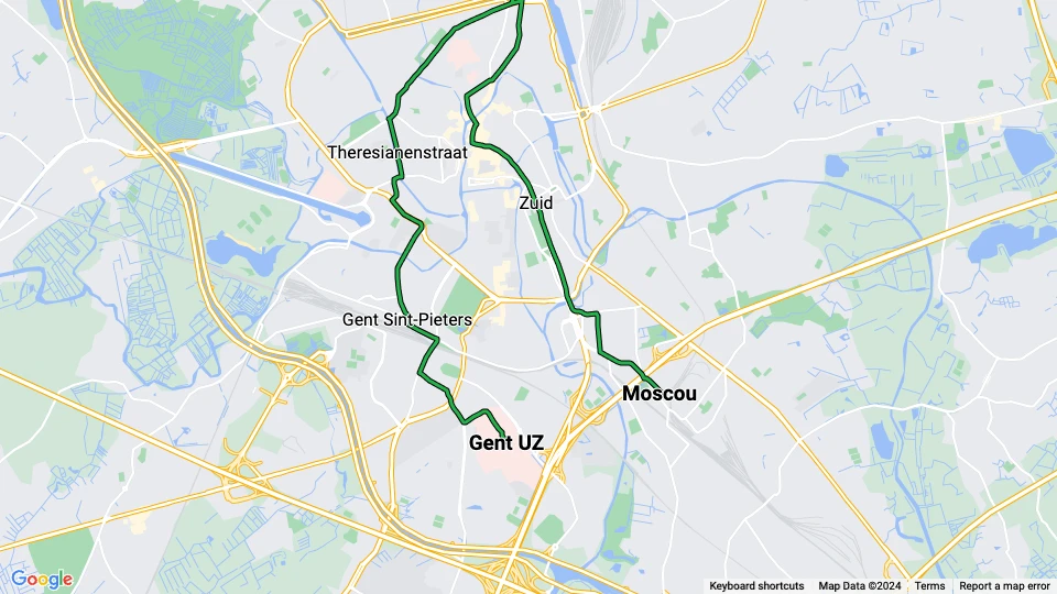 Gent Straßenbahnlinie 4: Gent UZ - Moscou Linienkarte