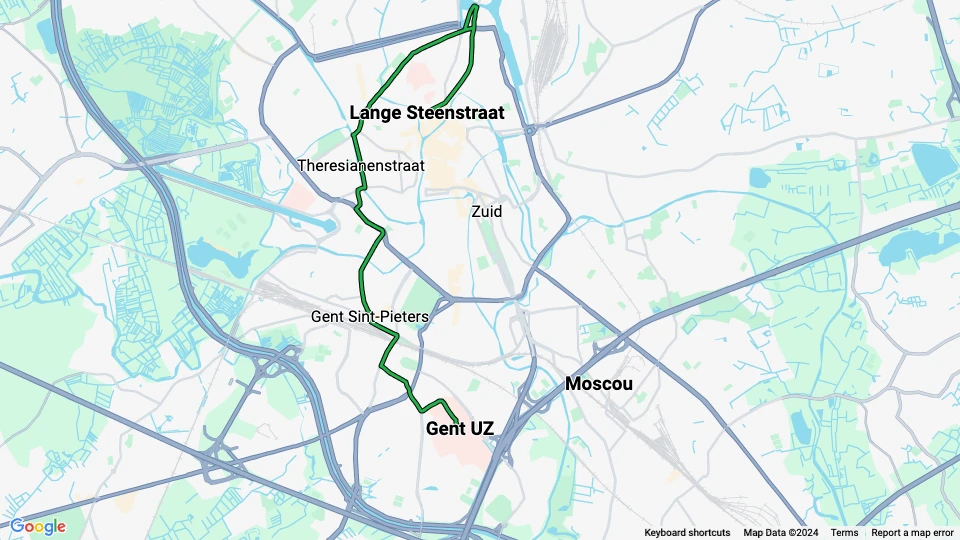 Gent Straßenbahnlinie T4: Gent UZ - Lange Steenstraat Linienkarte