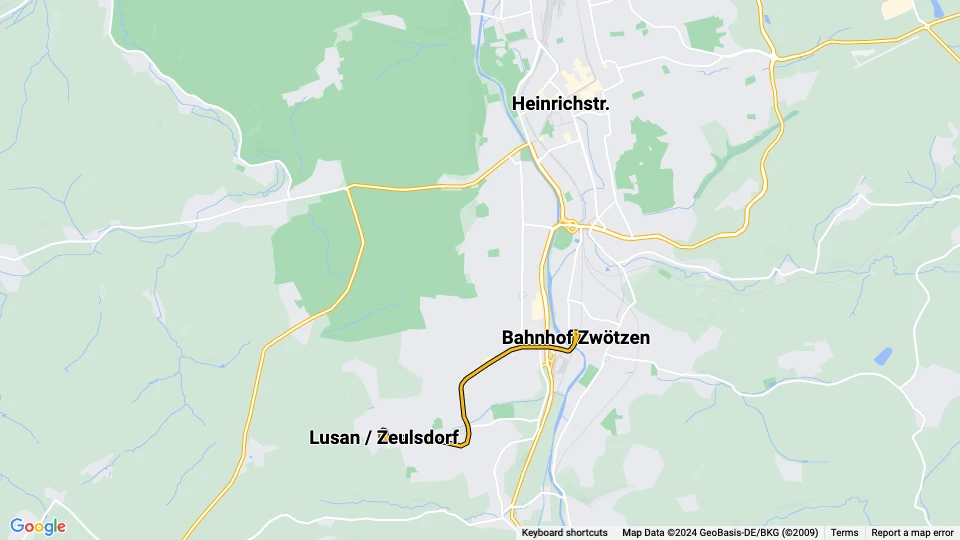 Gera Zusätzliche Linie 2: Bahnhof Zwötzen - Lusan / Zeulsdorf Linienkarte
