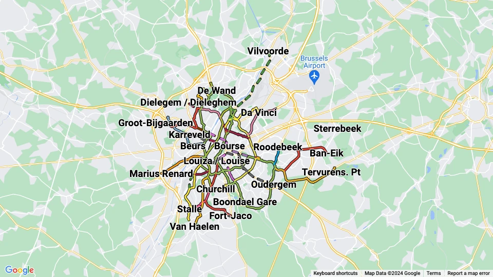 Gesellschaft für zwischengemeindlichen Verkehr zu Brüssel (MIVB/STIB) Linienkarte