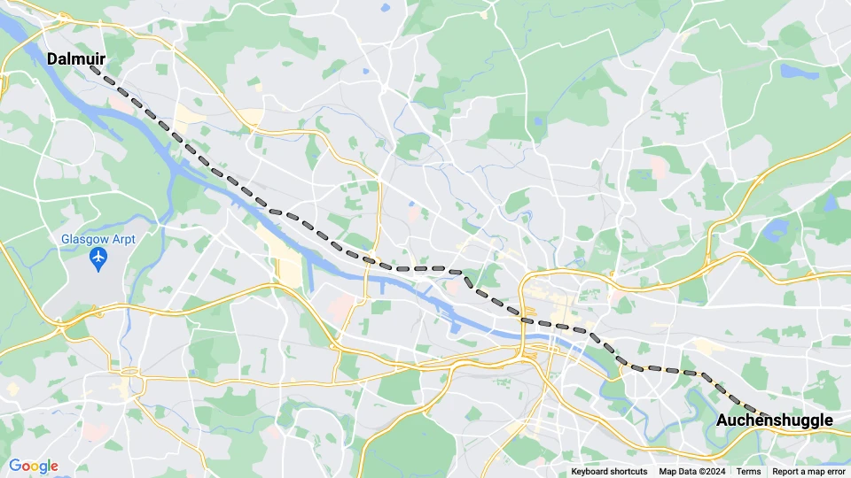 Glasgow Straßenbahnlinie 9: Dalmuir - Auchenshuggle Linienkarte