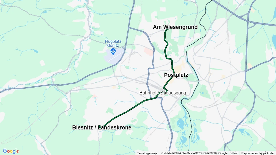 Görlitz Straßenbahnlinie 2: Am Wiesengrund - Biesnitz / Landeskrone Linienkarte