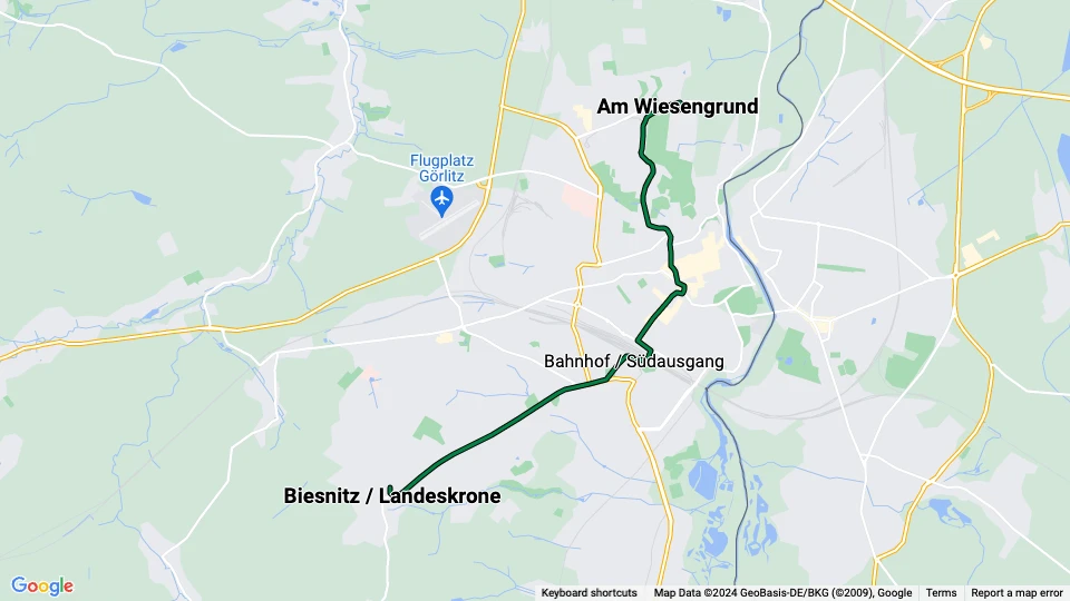 Görlitz Straßenbahnlinie 2: Königshufen / Am Wiesengrund - Biesnitz / Landeskrone Linienkarte