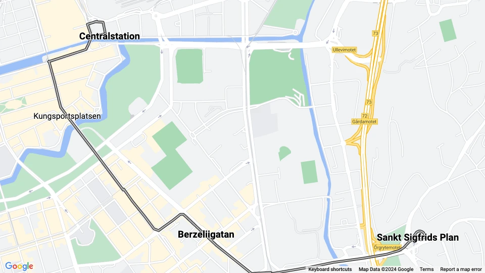 Göteborg 12 (Lisebergslinjen): Centralstation - Sankt Sigfrids Plan Linienkarte