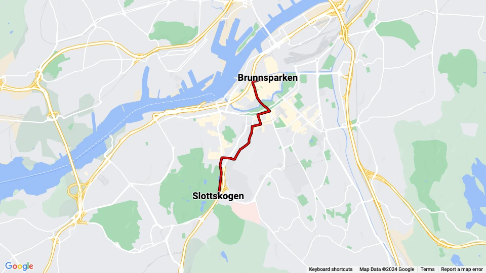 Göteborg Pferdebahnlinie: Slottskogen - Brunnsparken Linienkarte