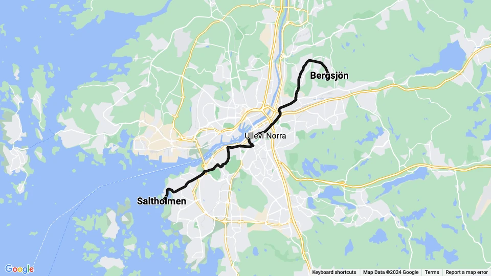 Göteborg Straßenbahnlinie 11: Saltholmen - Bergsjön Linienkarte