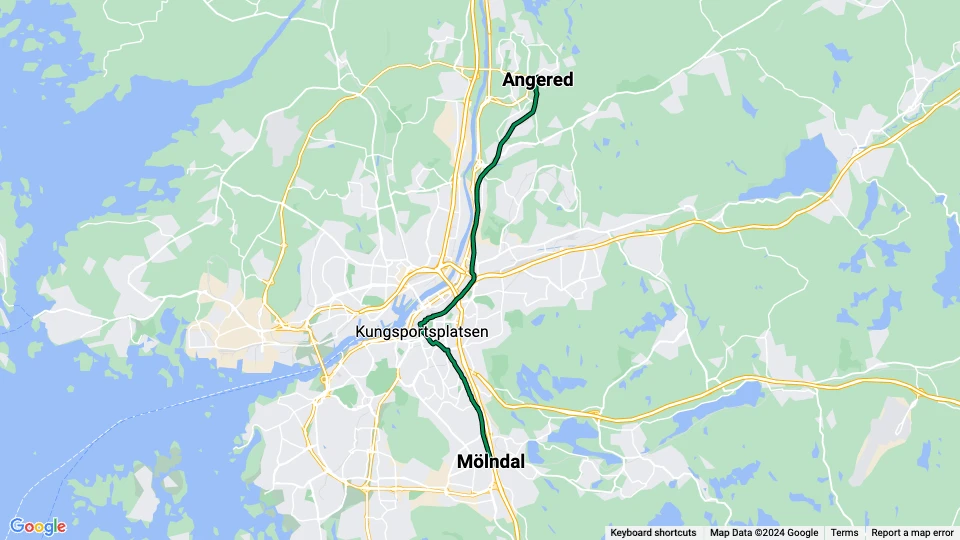 Göteborg Straßenbahnlinie 4: Mölndal - Angered Linienkarte