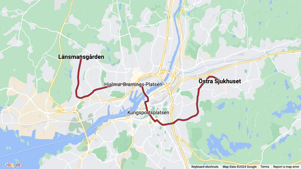 Göteborg Straßenbahnlinie 5: Östra Sjukhuset - Länsmansgården Linienkarte