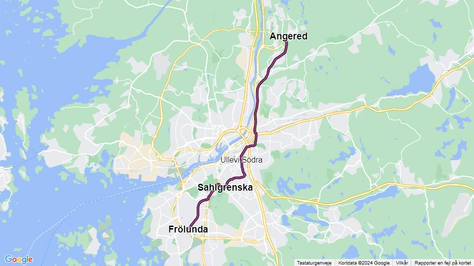 Göteborg Straßenbahnlinie 8: Angered - Frölunda Linienkarte