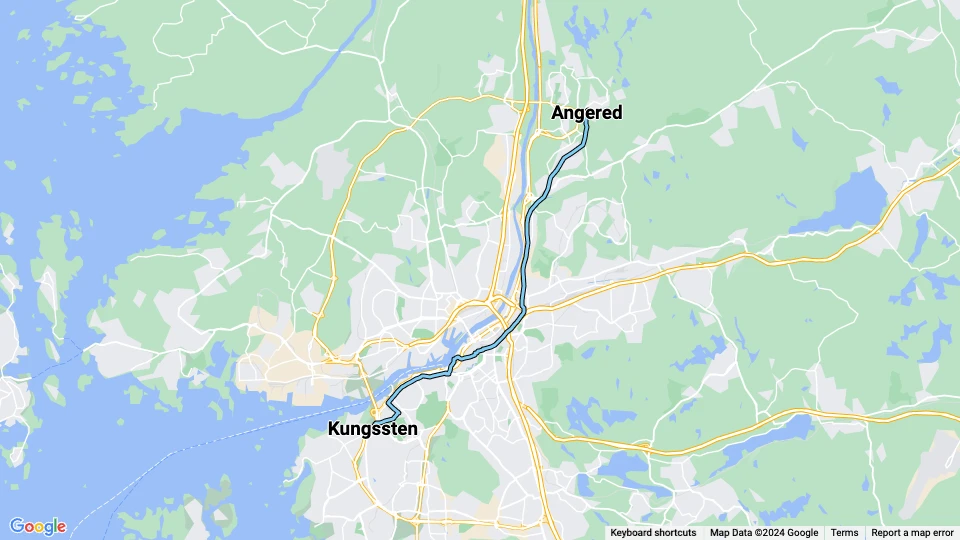 Göteborg Straßenbahnlinie 9: Angered - Kungssten Linienkarte