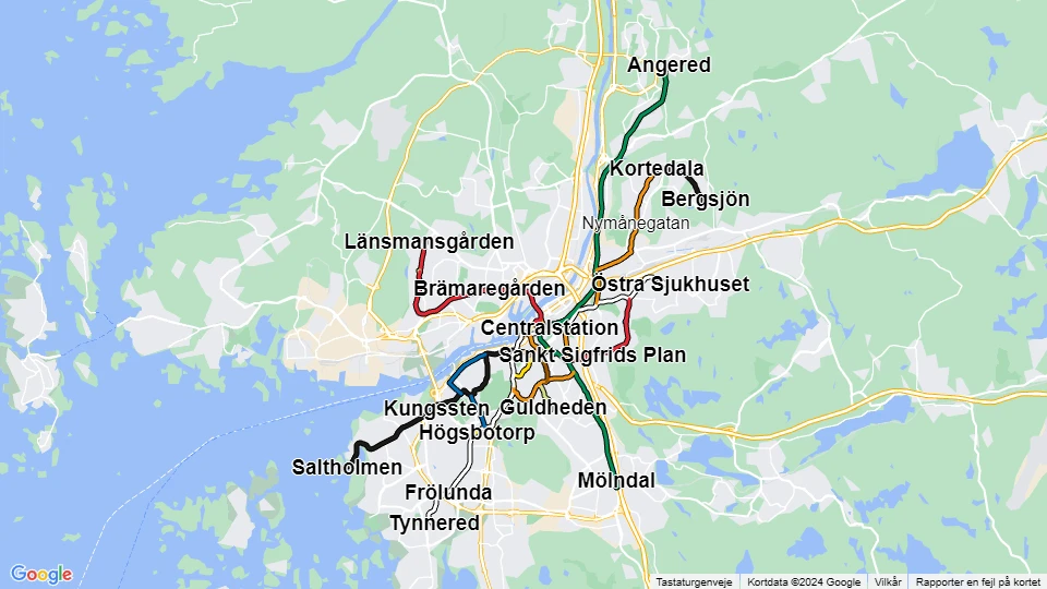 Göteborgs Spårvägar (GS) Linienkarte