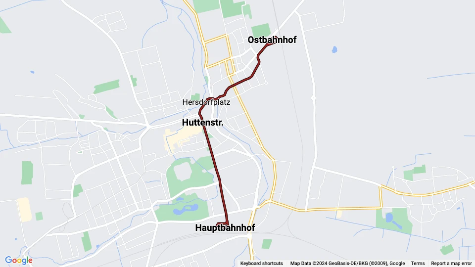 Gotha Straßenbahnlinie 2: Hauptbahnhof - Ostbahnhof Linienkarte
