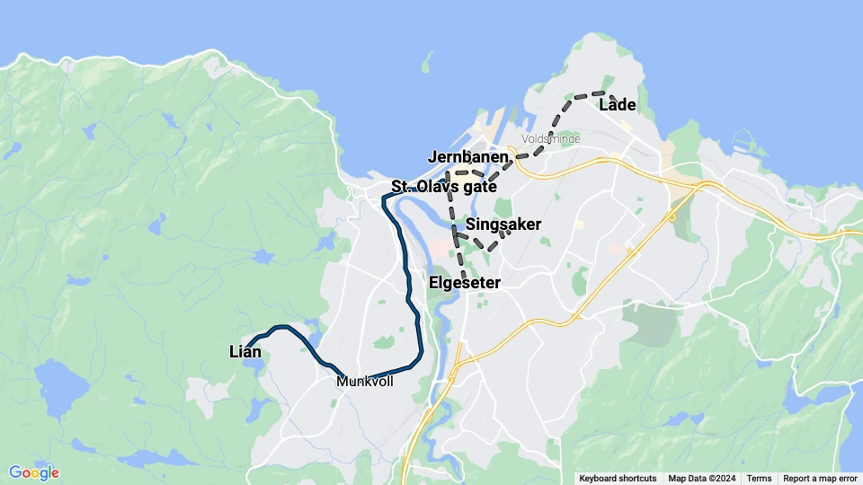 Gråkallbanen in Trondheim (GB) Linienkarte