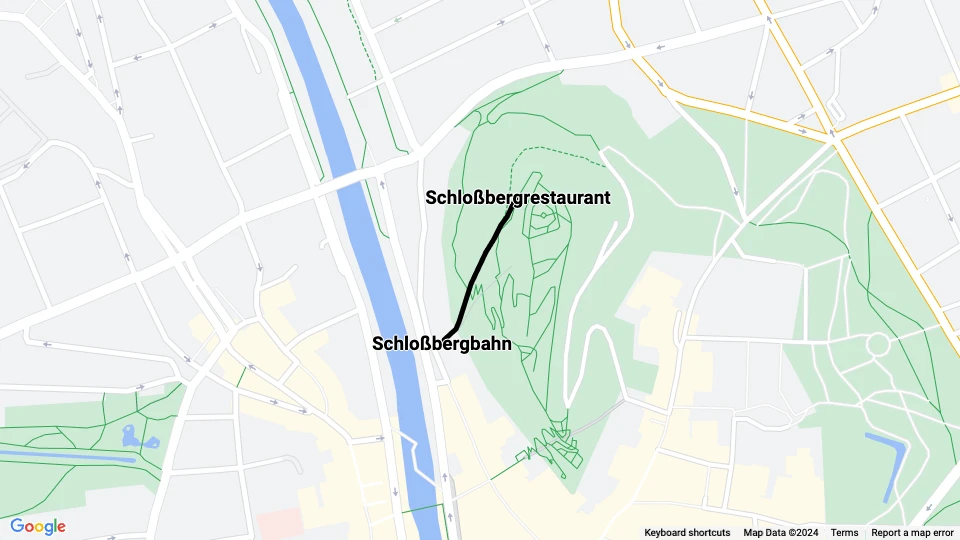 Graz Schloßbergbahn: Schloßbergbahn - Schloßbergrestaurant Linienkarte