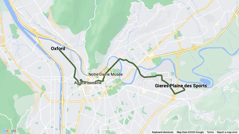 Grenoble Straßenbahnlinie B: Oxford - Gieres Plaine des Sports Linienkarte