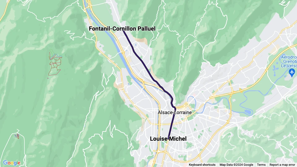 Grenoble Straßenbahnlinie E: Fontanil-Cornillon Palluel - Louise Michel Linienkarte
