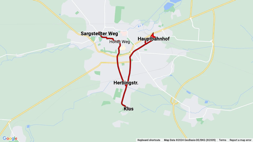 Halberstadt Straßenbahnlinie 2 Linienkarte