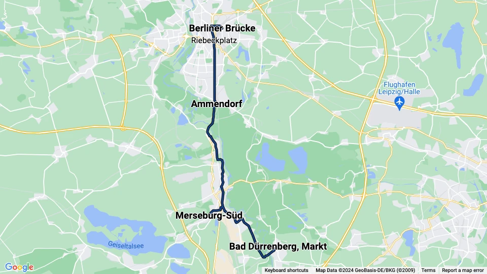 Halle (Saale) Regionallinie 5: Bad Dürrenberg, Markt - Berliner Brücke Linienkarte