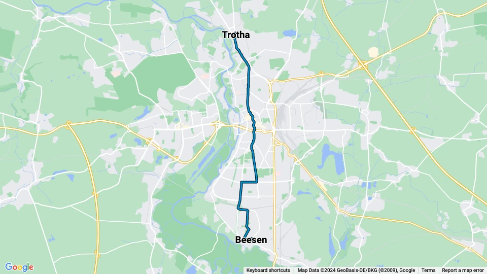 Halle (Saale) Straßenbahnlinie 3: Beesen - Trotha Linienkarte