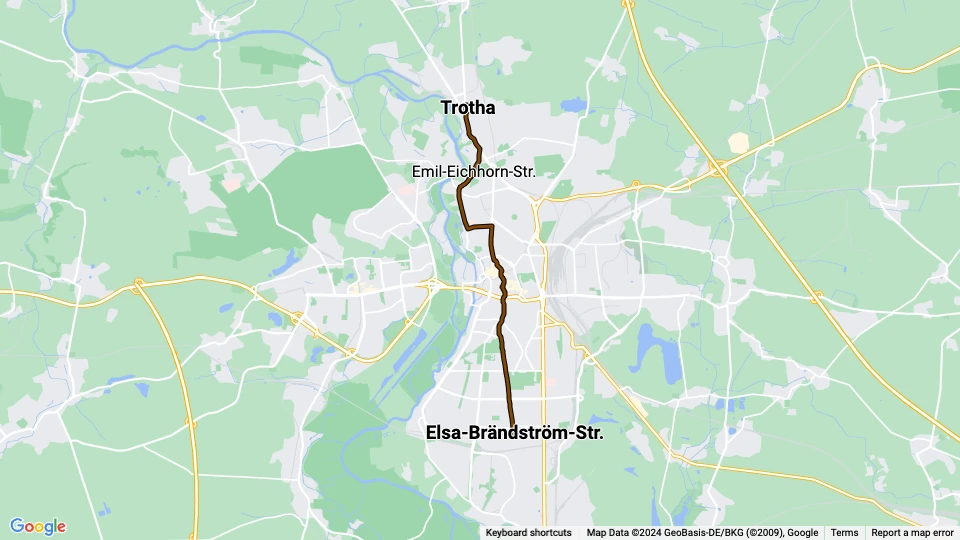 Halle (Saale) Straßenbahnlinie 8: Trotha - Elsa-Brändström-Str. Linienkarte