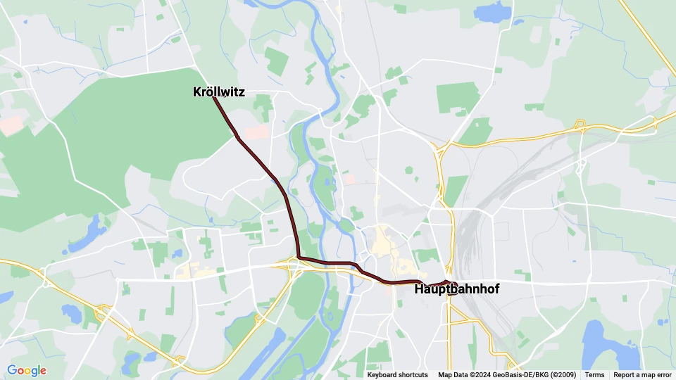 Halle (Saale) Zusätzliche Linie 4: Kröllwitz - Hauptbahnhof Linienkarte