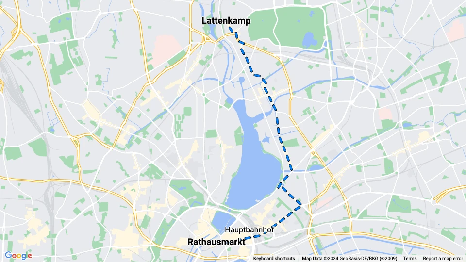 Hamburg Straßenbahnlinie 1: Rathausmarkt - Lattenkamp Linienkarte