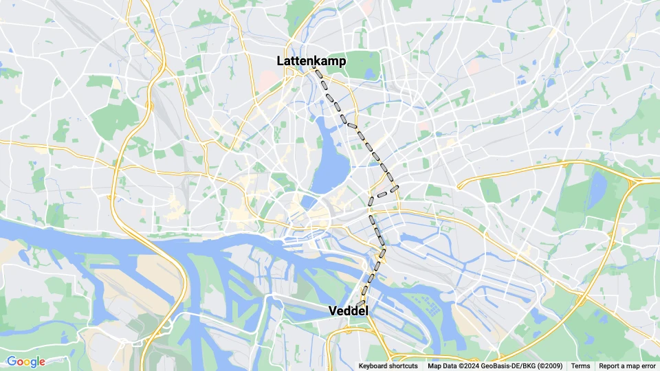Hamburg Straßenbahnlinie 14: Lattenkamp - Veddel Linienkarte