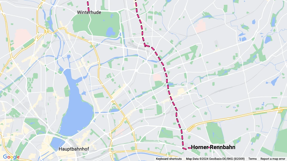 Hamburg Straßenbahnlinie 15: Horner Rennbahn - Winterhude Linienkarte