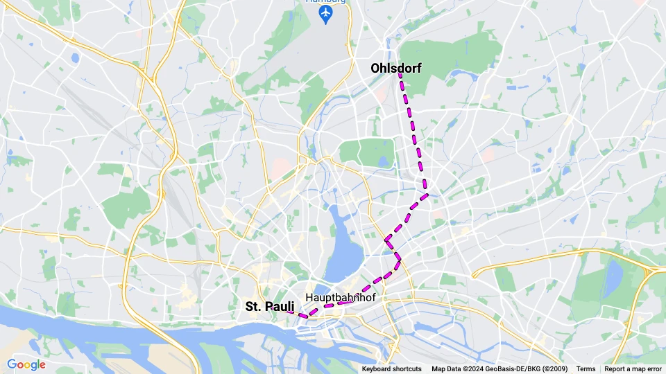 Hamburg Straßenbahnlinie 6: Ohlsdorf - St. Pauli Linienkarte