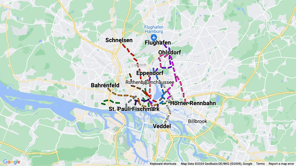 Hamburger Hochbahn (HHA) Linienkarte