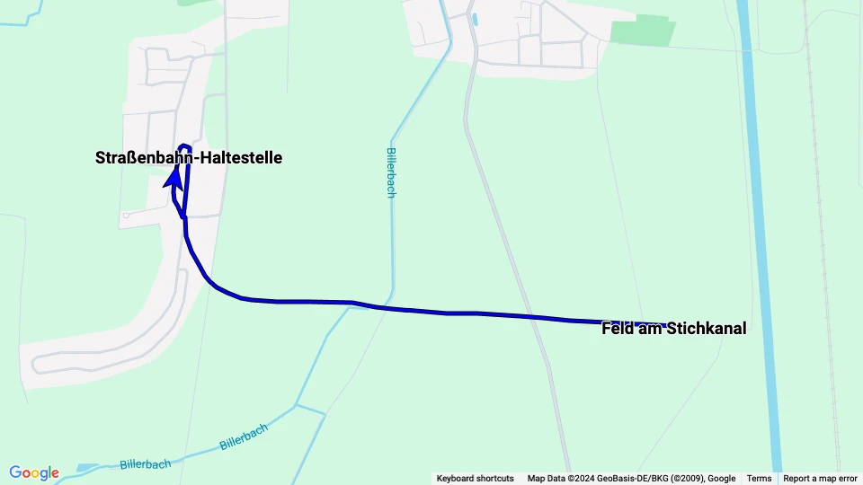 Hannover Aaßenstrecke: Straßenbahn-Haltestelle - Feld am Stichkanal Linienkarte
