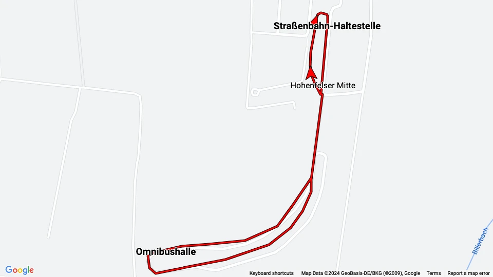 Hannover Hohenfelser Wald: Straßenbahn-Haltestelle - Omnibushalle Linienkarte