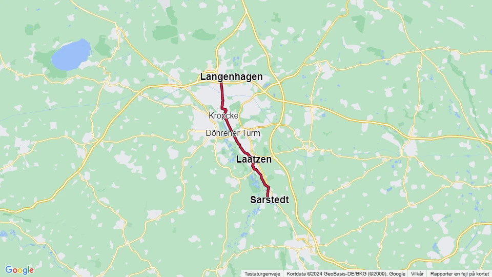 Hannover Straßenbahnlinie 1: Langenhagen - Sarstedt Linienkarte