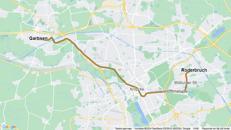 Hannover Straßenbahnlinie 4: Garbsen - Roderbruch Linienkarte