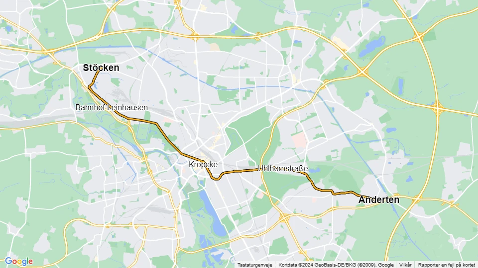 Hannover Straßenbahnlinie 5: Stöcken - Anderten Linienkarte