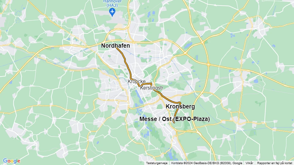 Hannover Straßenbahnlinie 6: Nordhafen - Messe / Ost (EXPO-Plaza) Linienkarte