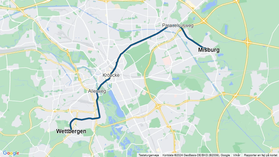 Hannover Straßenbahnlinie 7: Wettbergen - Misburg Linienkarte