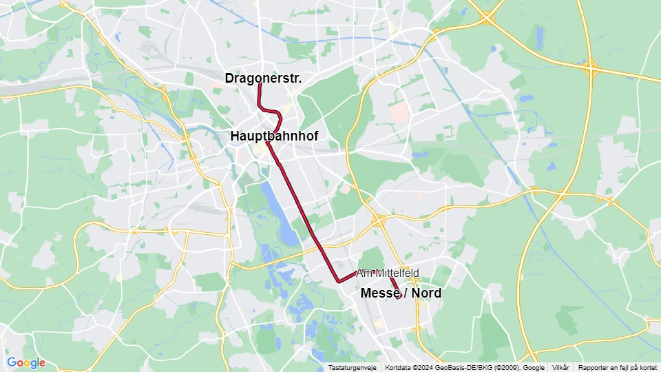 Hannover Straßenbahnlinie 8: Dragonerstr. - Messe / Nord Linienkarte